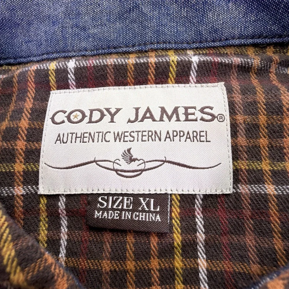 Cody James Mens XL Brown Plaid Flannel Long Sleeve Shirt Pearl Snap‎ Button-Up